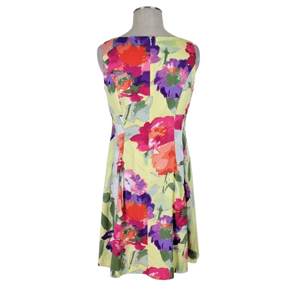 Lauren Ralph Lauren Fit N Flare Dress 12 Floral Square Neck Pockets Sleeveless - Picture 4 of 10